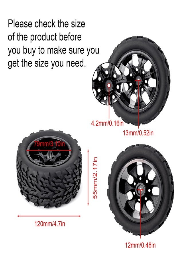 Rowiz 4x 1:10 RC Monster Truck Car Wheels Rubber RC Tires with 7 Spokes Wheel Rim Black RC Parts - Image 4